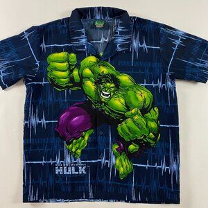 Vintage Y2K The Incredible Hulk Shirt Men's XL Button Up All Over Print Marvel